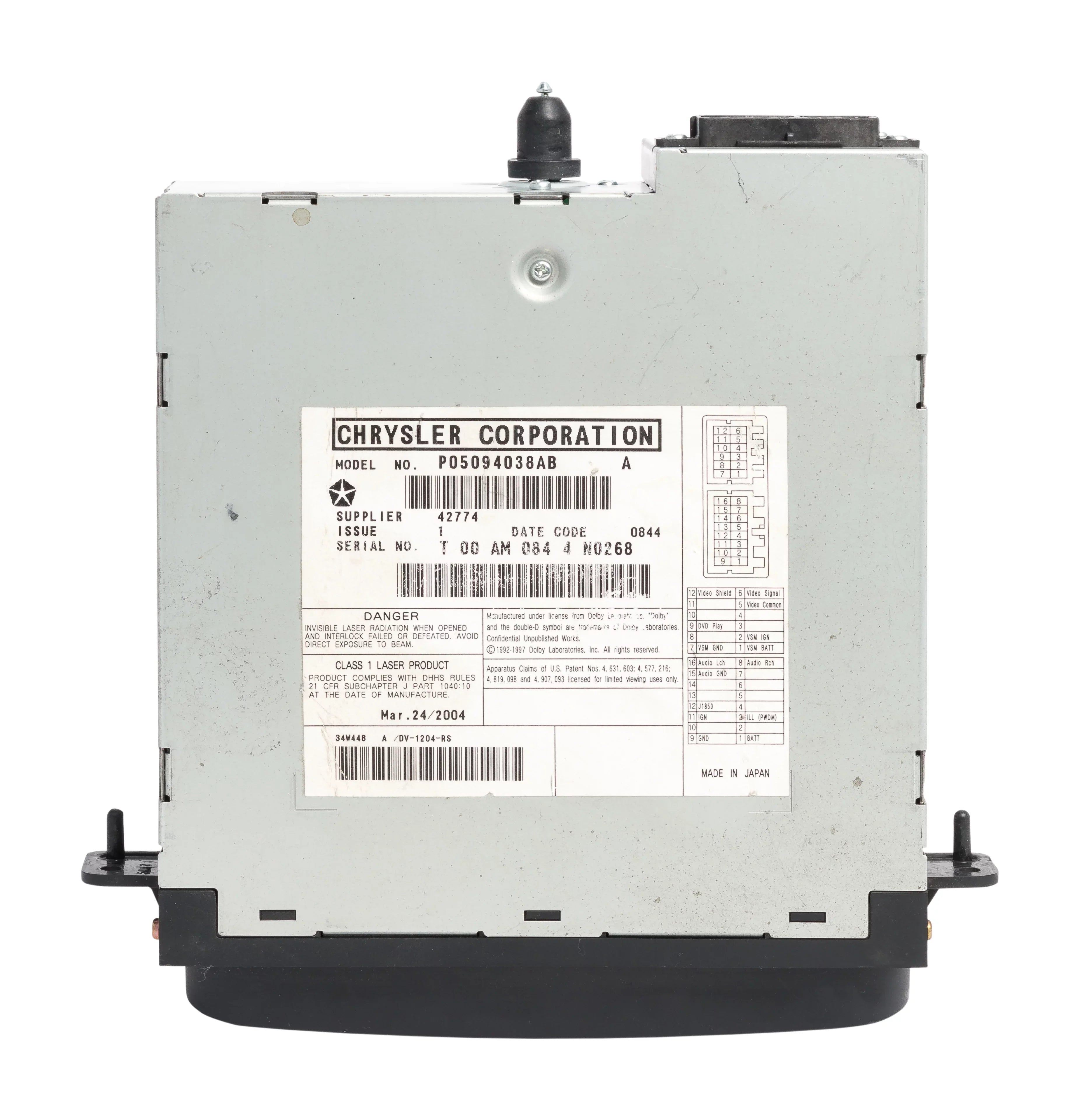 Restored 2002-03 Chrysler Voyager Town & Country Sizeingle-Disc DVD Player P05094038AB (Refurbished)