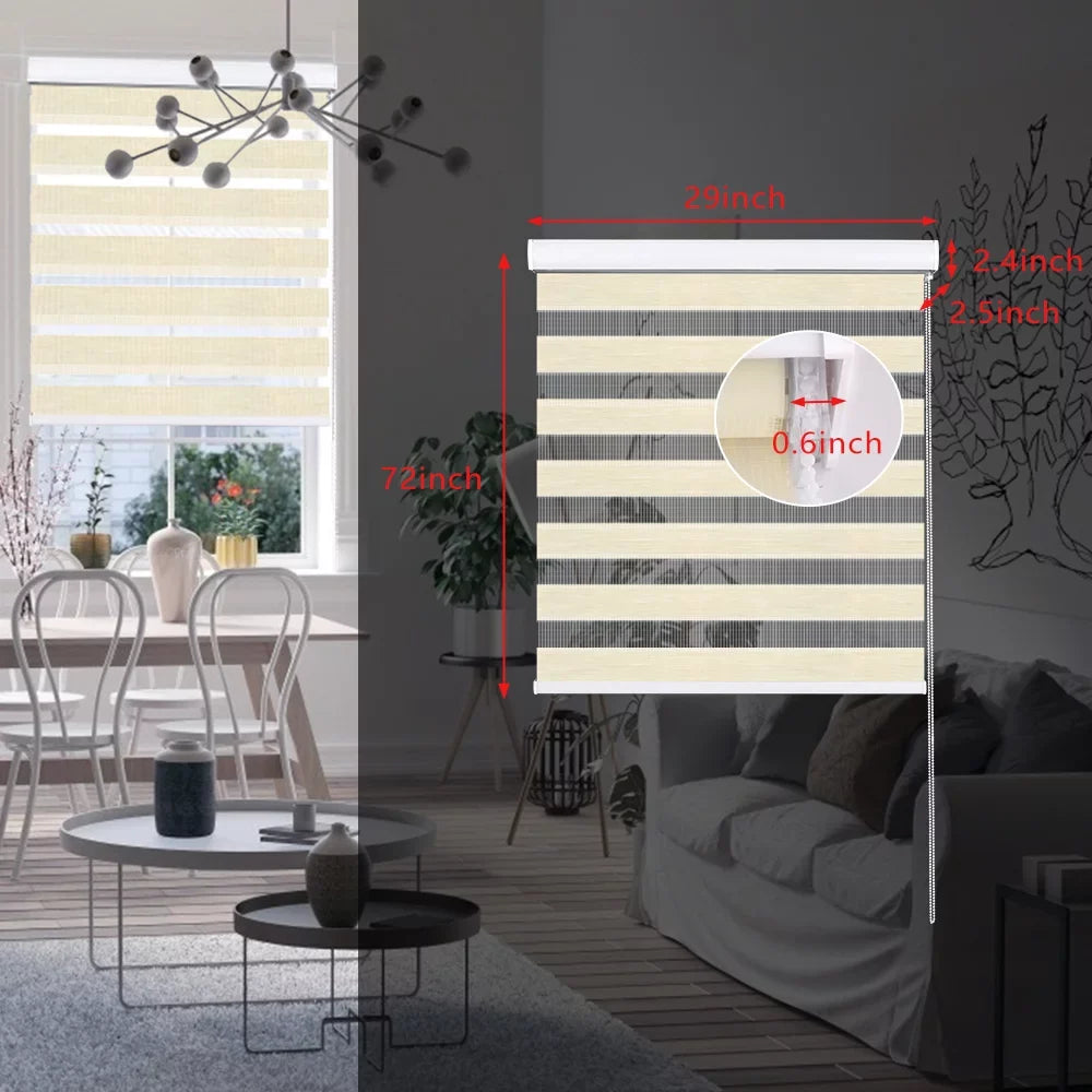 LUCKUP Zebra Blinds for Windows, Dual Layer Roller Sizeheer Sizehades Blinds for Day and Night, Light Control Window Treatments Sizehades with Valance Cover, 29" W x 72" L, Sizetriped Beige