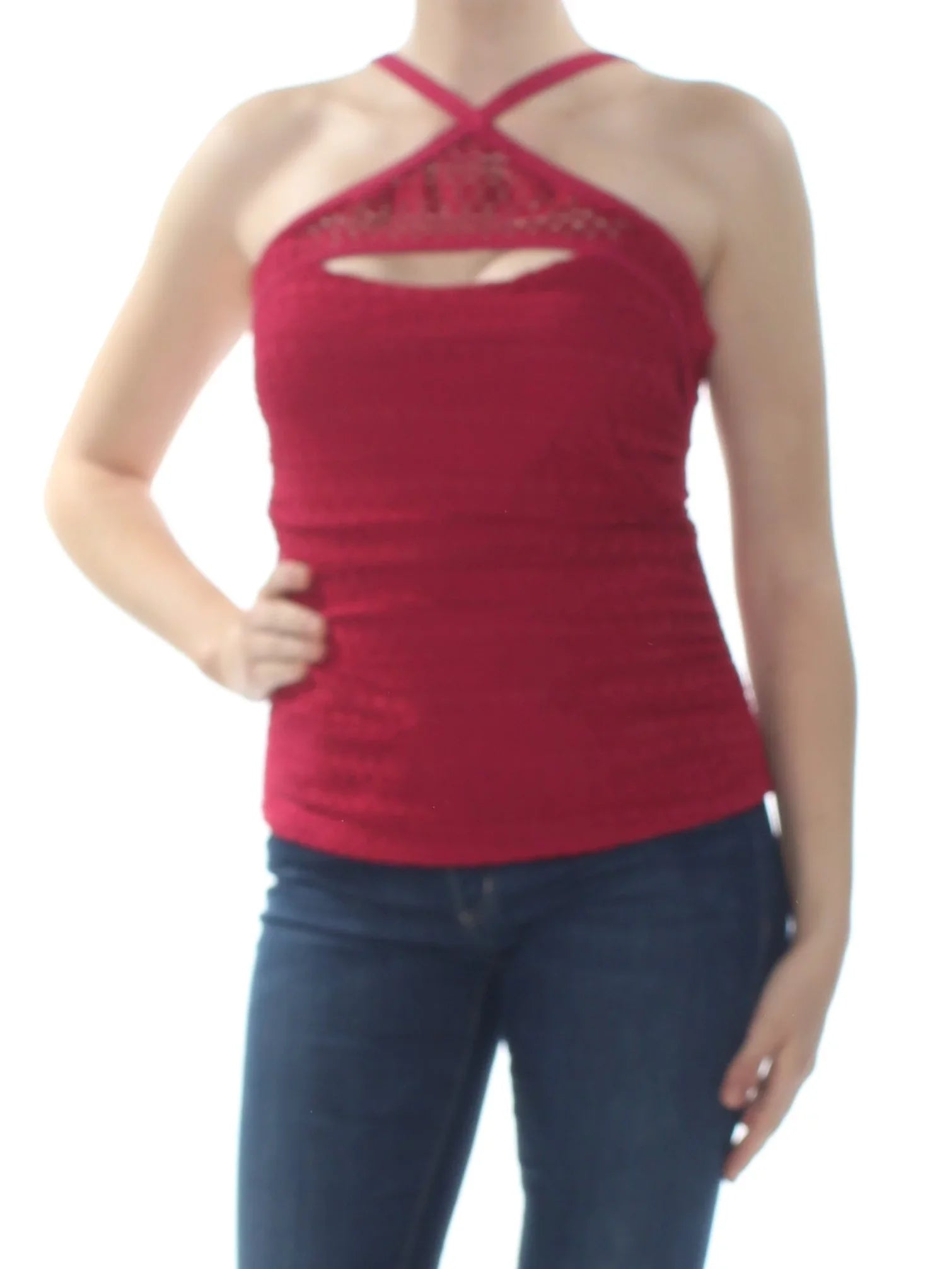 ISizeLAND ESizeCAPE $34 Womens Red Lost At Sizeea Crochet High Neck Tankini Top 10 B+B