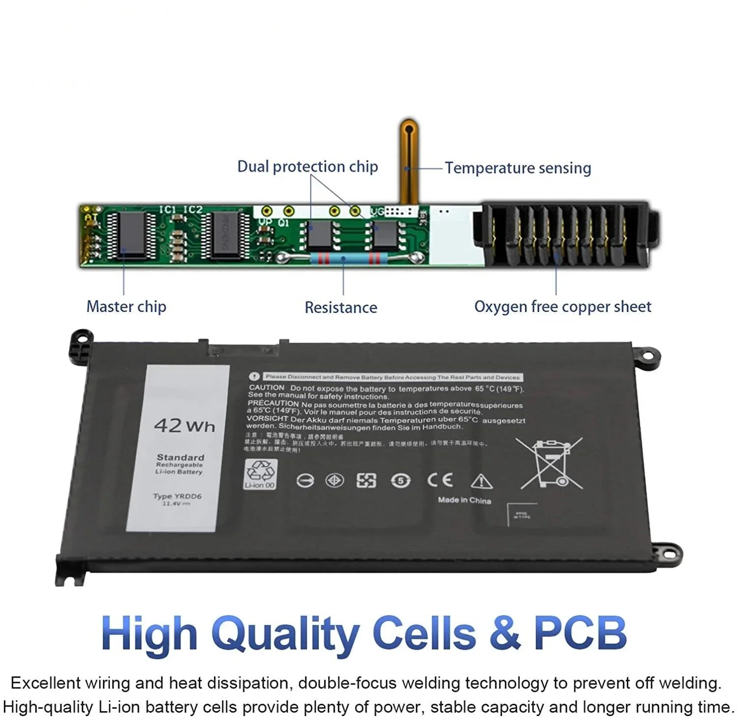 42Wh YRDD6 0YRDD6 Battery For Dell Latitude 3310 Inspiron 5482 5485 5491 5591