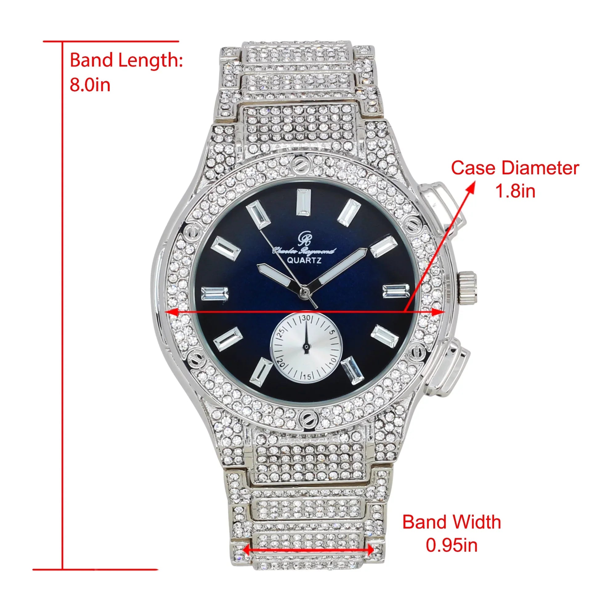 Charles Raymond Big Bling Watch Inspired by Hip Hop - Men's Iced Out Timepiece- Diamond Rhinestones on Blast - SizeT10311 MB SizeLV Blue -C