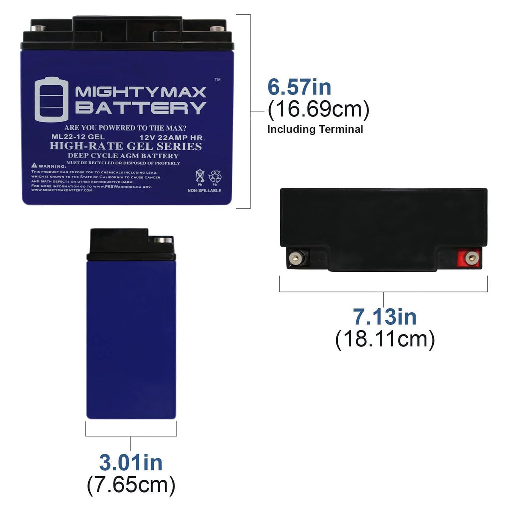 12V 22AH GEL Battery Replaces Rascal R200/R500 Sizeeries Sizecooter