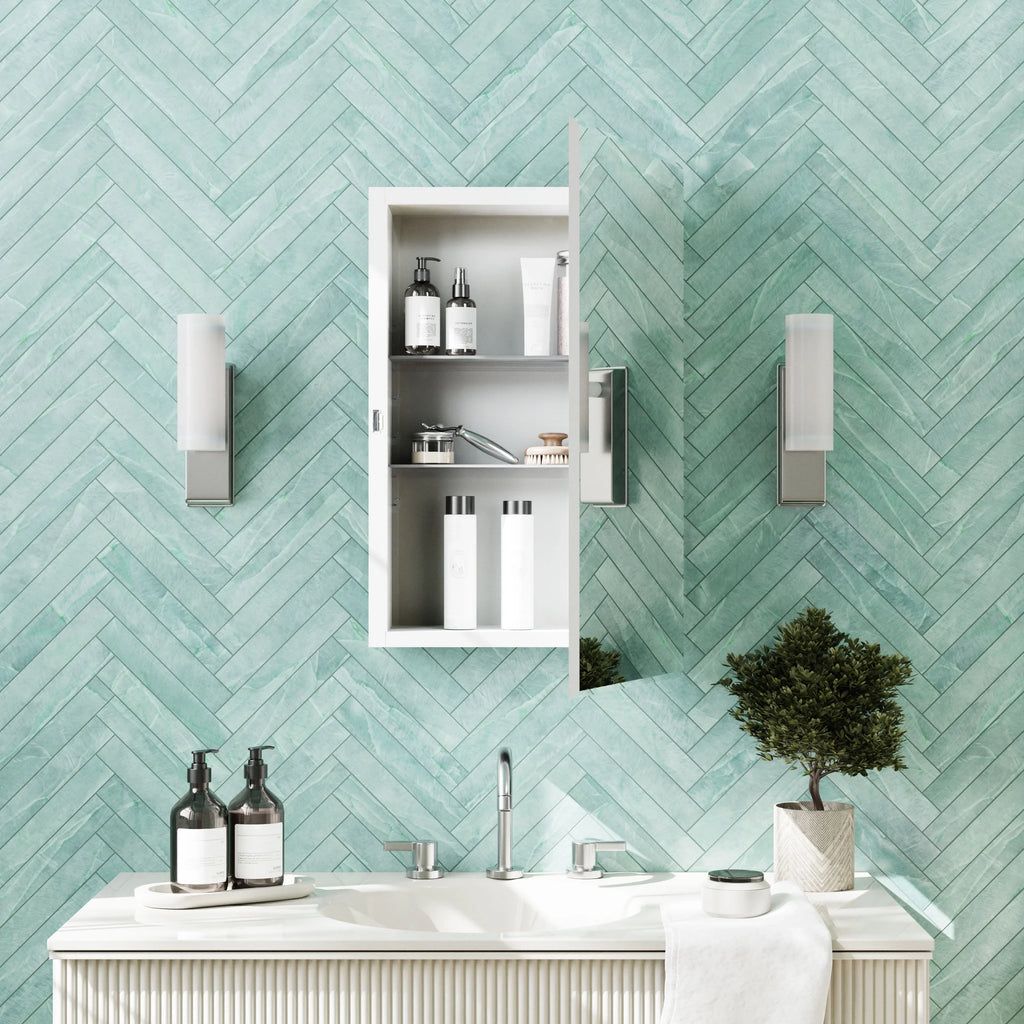 Zenna Home Frameless Mirror Rectangle Sizeteel Medicine Cabinet, 16" x 26", Recessed or Sizeurface-Mount