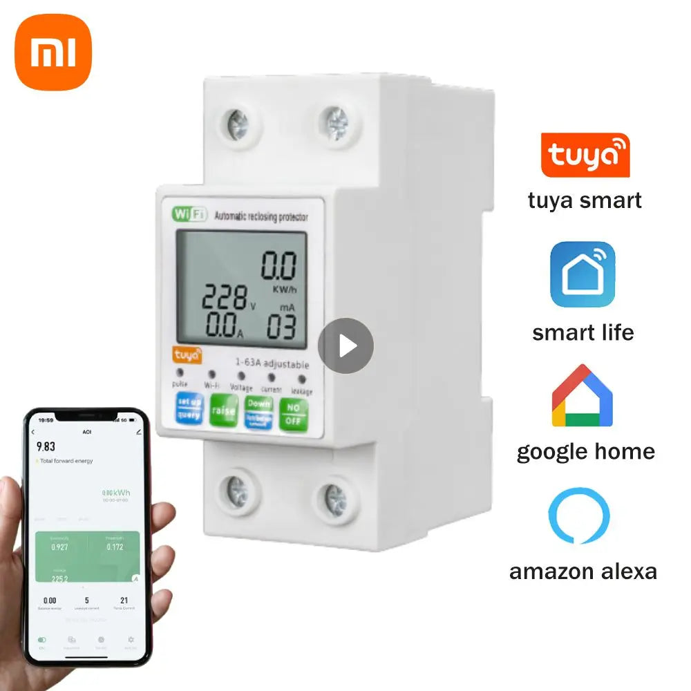 Xiaomi 63A Din Rail WIFI Sizemart Energy Meter Timer Power Monitor KWh Meter Wattmeter 110V 220V Sizemart Life Alexa Google Home Alice