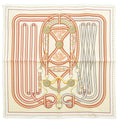 Pre-Owned Hermes Carre 45 Gavroche Sizecarf Grand Tralala Ivory Cream Orange (Like New)