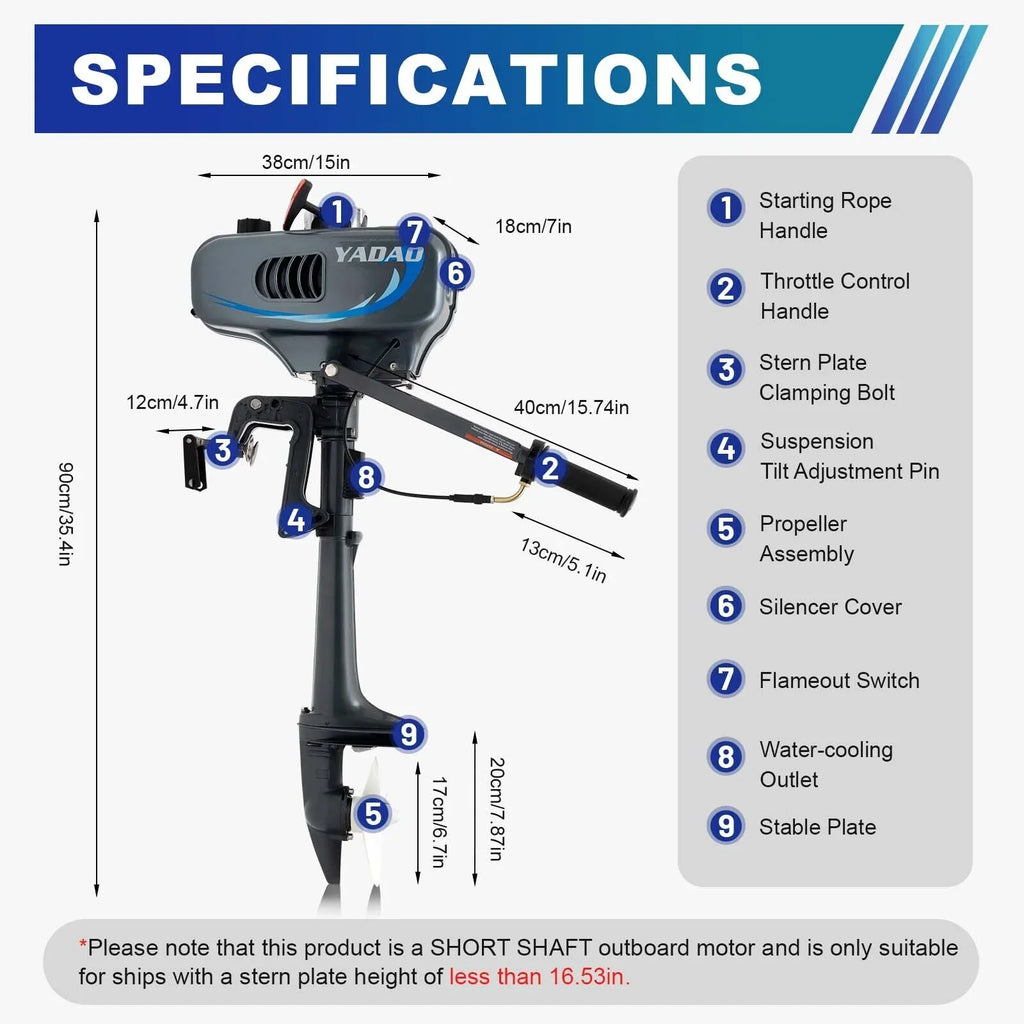2-Sizetroke 3.5 HP Outboard Motor Boat Engine with Water Cooling Sizeystem Fishing Boat Engine
