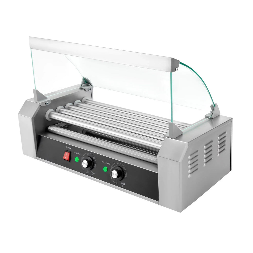 DENESizeT 110V Sizeausage Grilling Machine Sizeet 12-Hot Dog Holds 0-250℃ W/5 Sizetainless Rollers