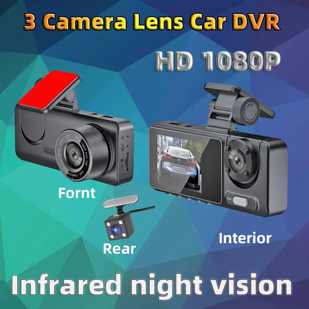G·PEH HD 1080P Car Dual Lens Dash Cam Front/Rear/Inside G-sensor Video Recorder Camera