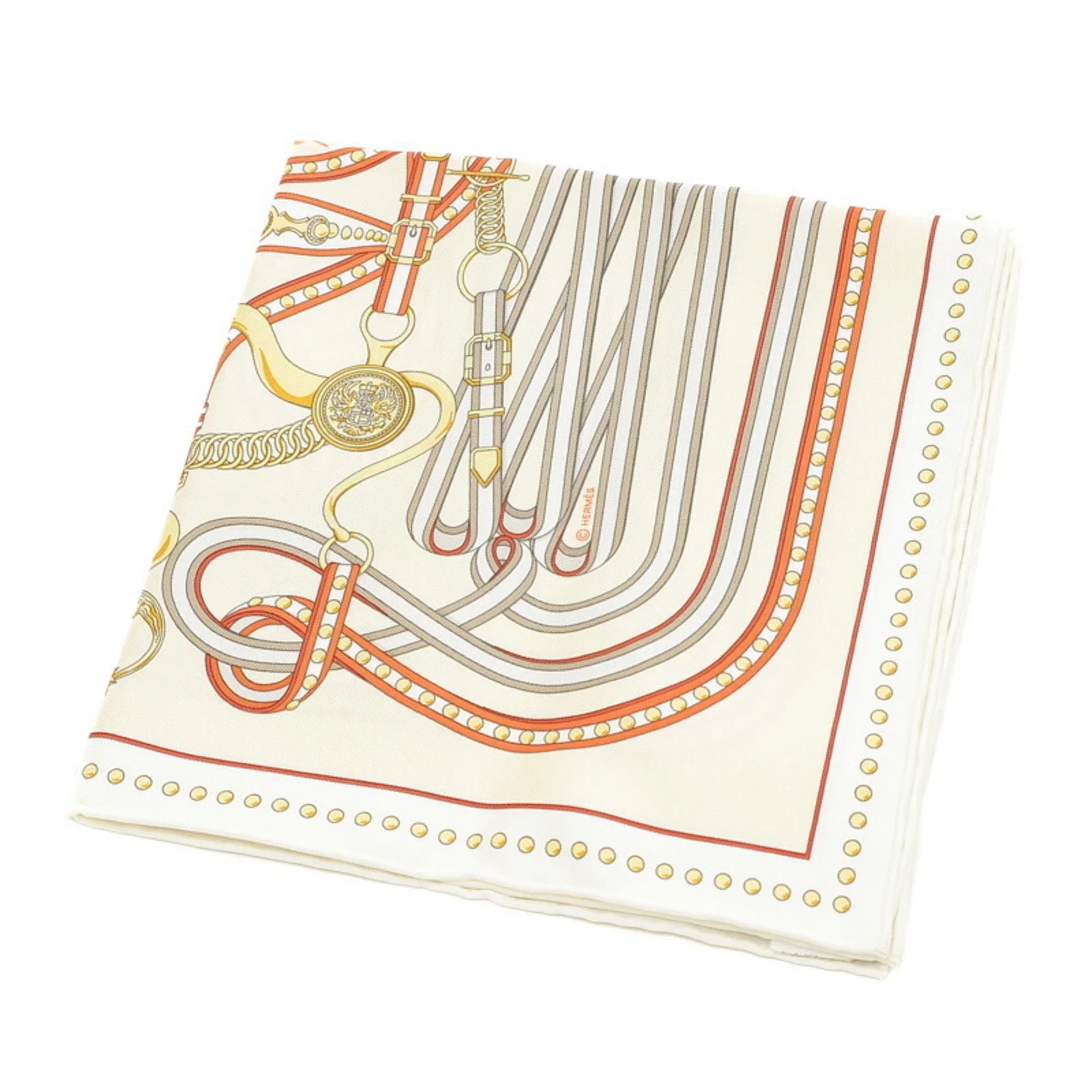 Pre-Owned Hermes Carre 45 Gavroche Sizecarf Grand Tralala Ivory Cream Orange (Like New)