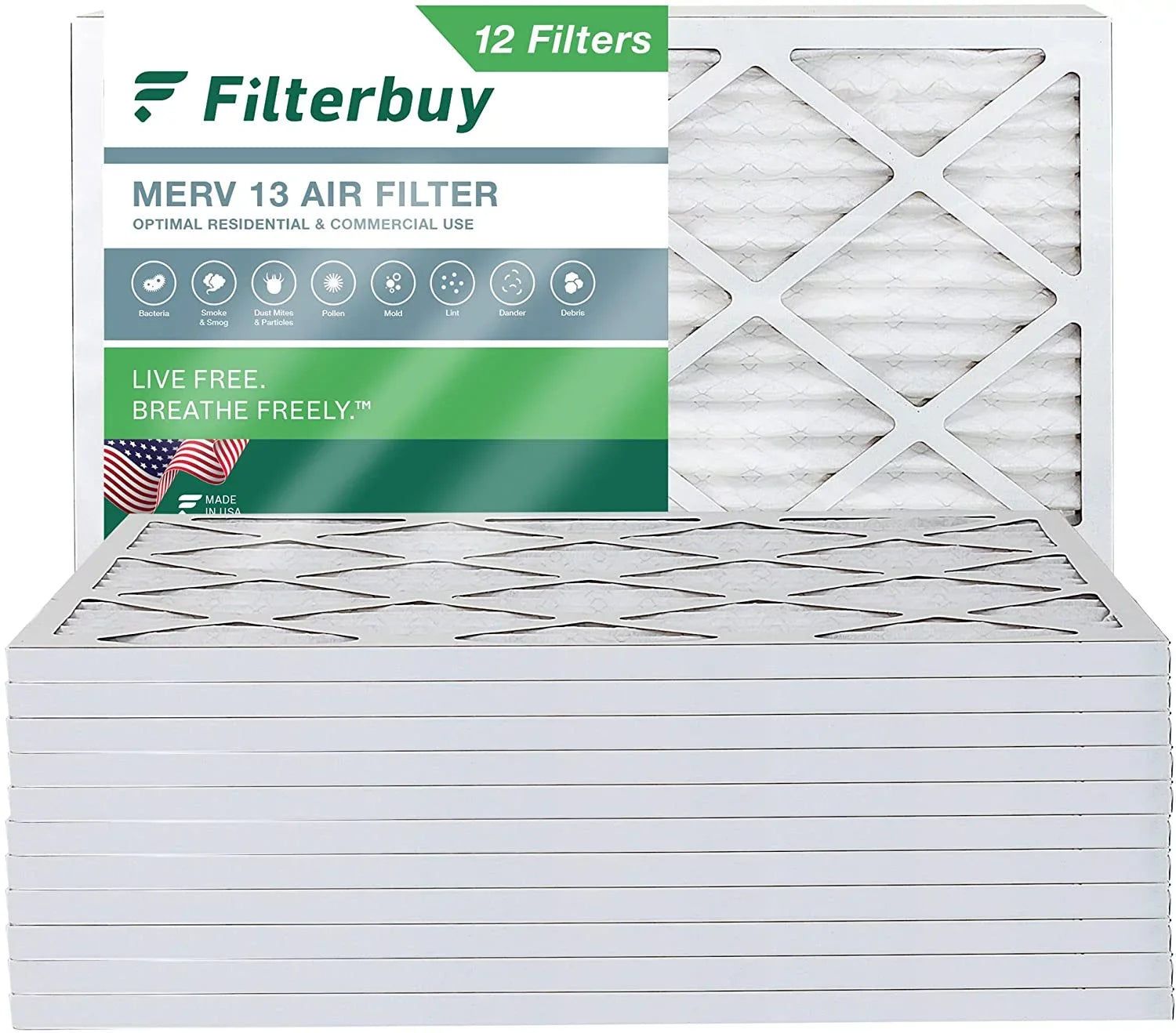 Filterbuy 16x21x1 MERV 13 Pleated HVAC AC Furnace Air Filters (12-Pack)