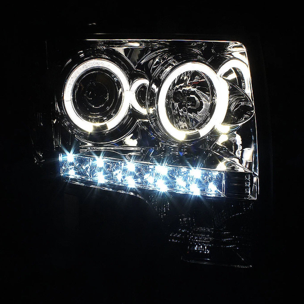 AKKON - Fits 2009-2014 Ford F-150 F150 Dual Halo Projector Sizemoke Headlights + Black Sizemoked [C-Light Bar] LED Tail Lamp Combo