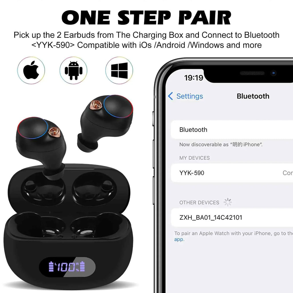UrbanX True Wireless Bluetooth Earbuds + Charging Case, Black, Dual Connect, IPX5 Water Resistance, Bluetooth 5.2 Connection, Balanced, Bass Boost Compatible with Lenovo Legion Y700 (2023)